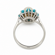Anello - 18 carati Oro bianco Turchese - Perla - Made in Italy - Handmade