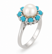 Anello - 18 carati Oro bianco Turchese - Perla - Made in Italy - Handmade
