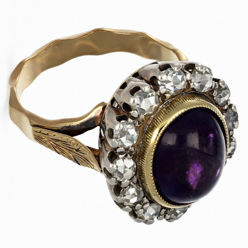 Anello in Oro giallo 18 carati e Argento 800 Ametista e Diamanti