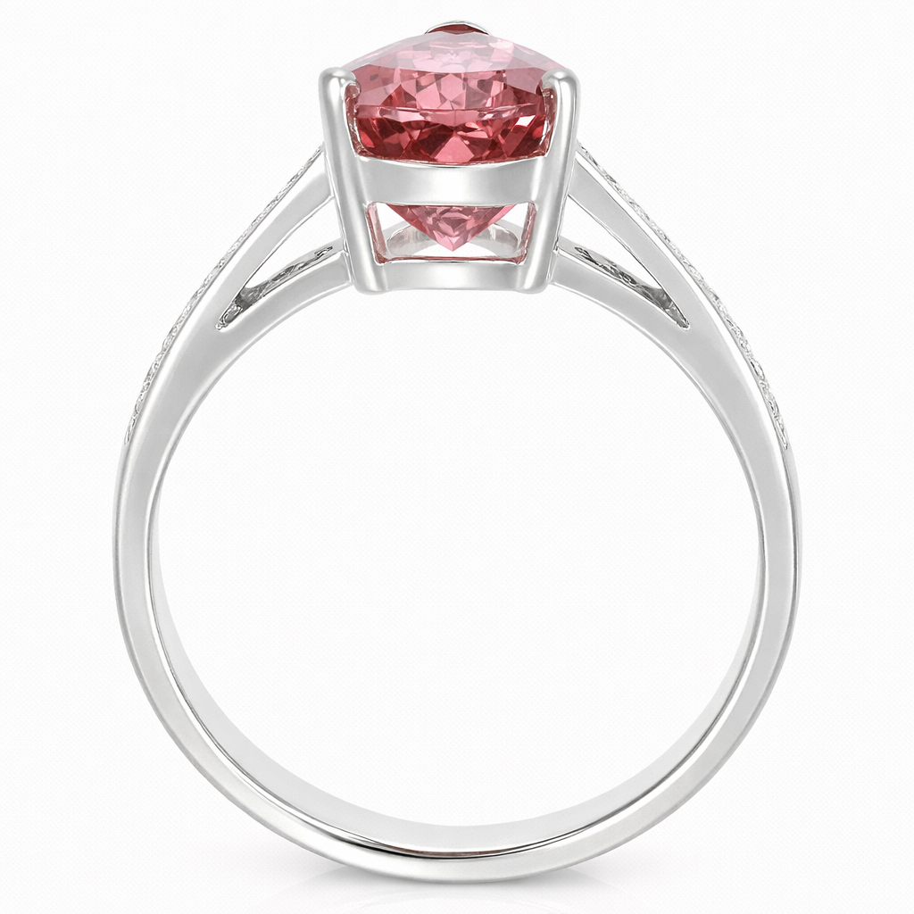 Anello - 18 carati Oro bianco - 3.15ct. tw. Tormalina - Diamante