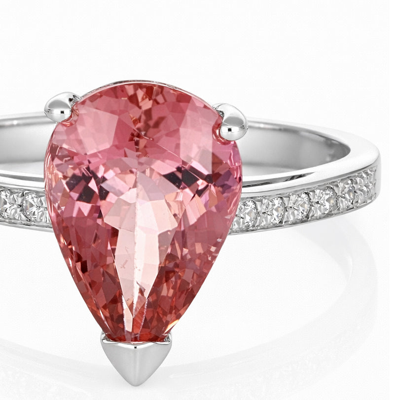 Anello - 18 carati Oro bianco - 3.15ct. tw. Tormalina - Diamante