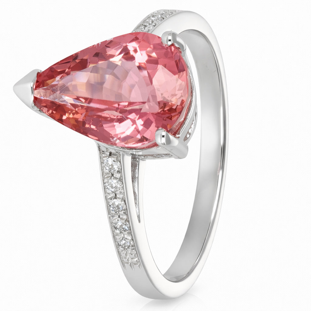 Anello - 18 carati Oro bianco - 3.15ct. tw. Tormalina - Diamante