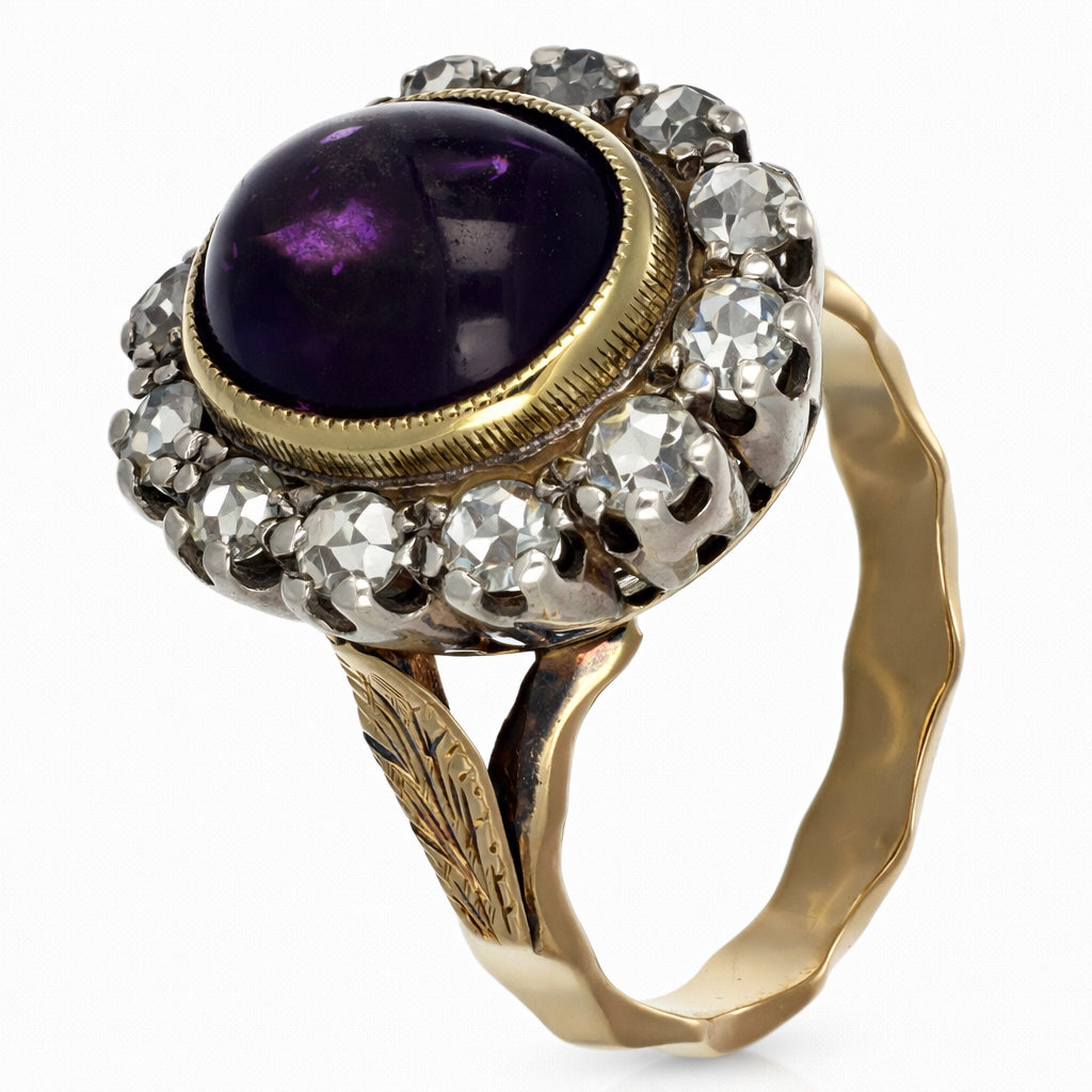 Anello in Oro giallo 18 carati e Argento 800 Ametista e Diamanti