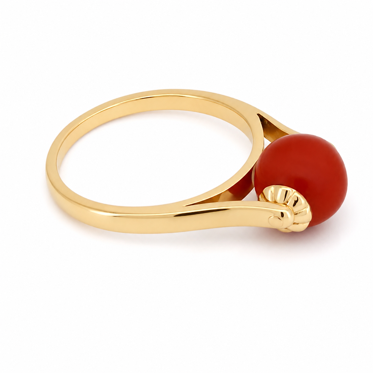 Anello - 18 carati Oro giallo Corallo - Made in Italy - Handmade