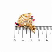 Spilla - 14 carati Oro giallo, Zaffiri - Rubini - Diamanti - 0.35ct. tw. - Made in Italy - Handmade