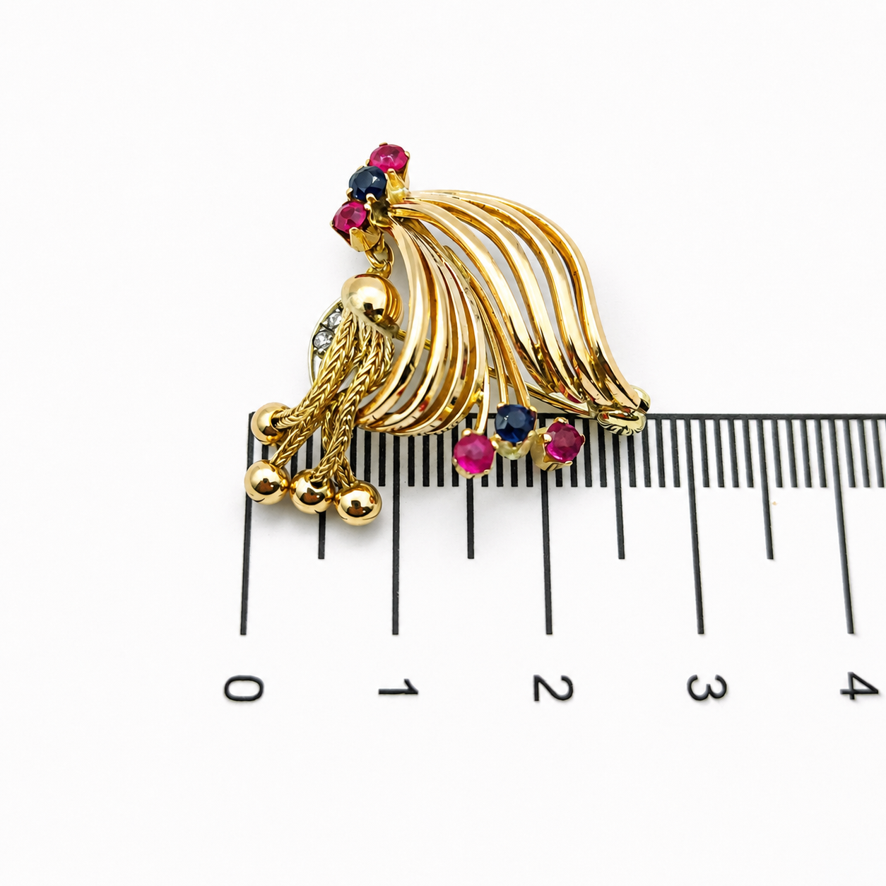 Spilla - 14 carati Oro giallo, Zaffiri - Rubini - Diamanti - 0.35ct. tw. - Made in Italy - Handmade