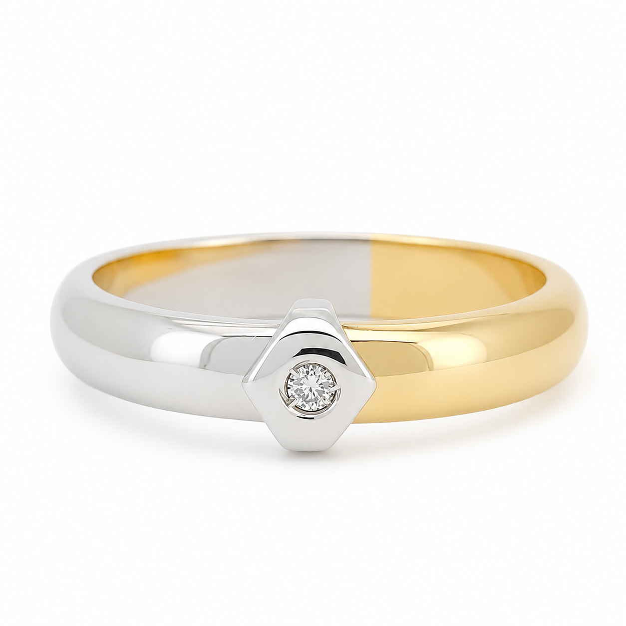 Anello - 18 carati Oro giallo, Oro bianco - 0.02ct. tw. Diamante (Naturale) - Made in Italy - Handmade
