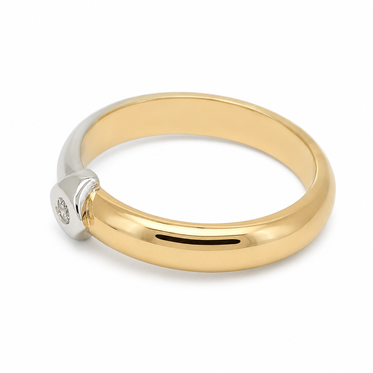 Anello - 18 carati Oro giallo, Oro bianco - 0.02ct. tw. Diamante (Naturale) - Made in Italy - Handmade
