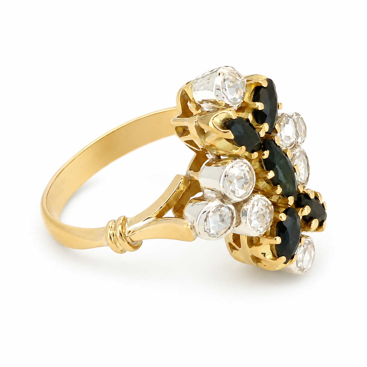 Anello - 18 carati Oro giallo, Argento - 2.55ct. tw. Zaffiro - Diamante - Made in Italy - Handmade