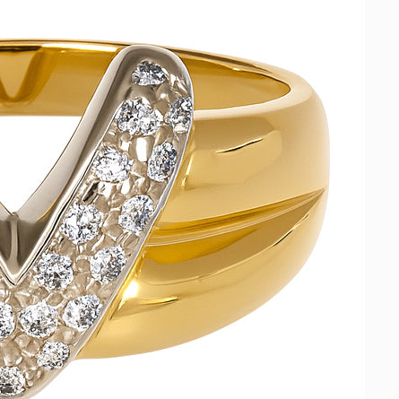 Anello - 18 carati Oro bianco, Oro giallo - 0.13ct. tw. Diamante (Naturale)