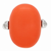 18 carati Oro bianco - Anello - 0.10 ct Diamante - Ct 22.10 Corallo Rosso del Mediterraneo