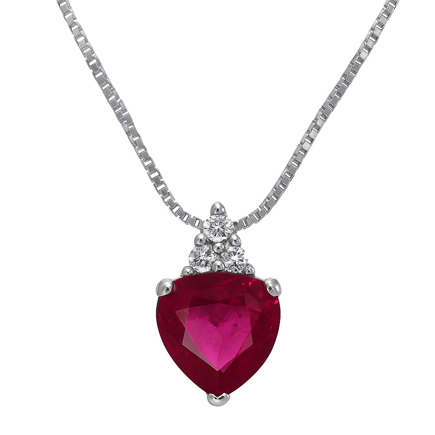 Collana con ciondolo - 18 carati Oro bianco - 1.10ct. tw. Rubino - Diamante