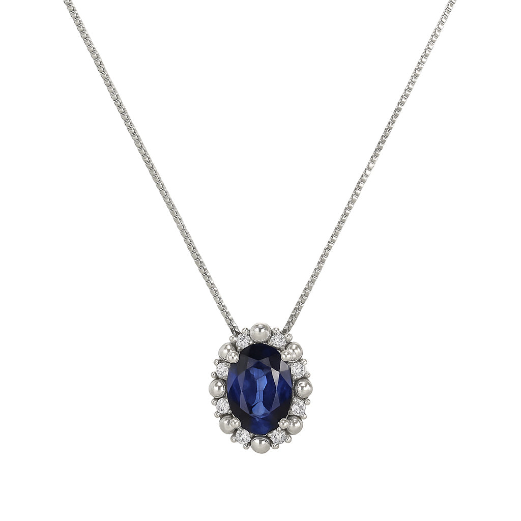 Collana con ciondolo - 18 carati Oro bianco - 0.86ct. tw. Zaffiro - Diamante