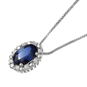 Collana con ciondolo - 18 carati Oro bianco - 0.86ct. tw. Zaffiro - Diamante