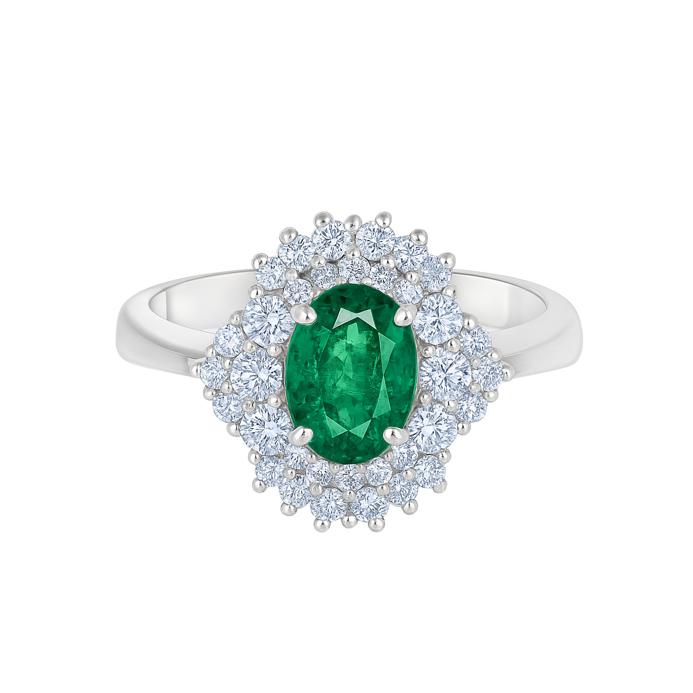 Anello - 18 carati Oro bianco - 1.75ct. tw. Smeraldo - Diamante