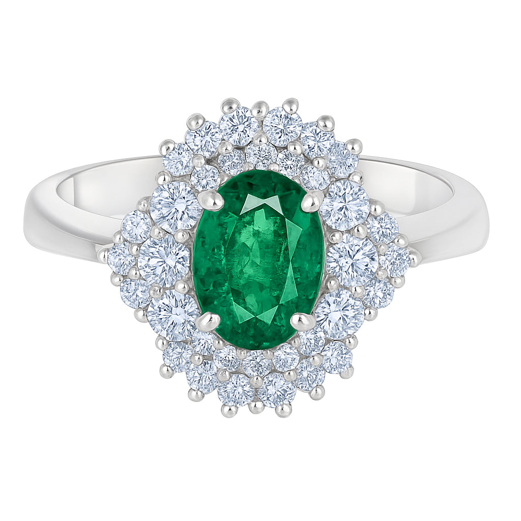 Anello - 18 carati Oro bianco - 1.75ct. tw. Smeraldo - Diamante