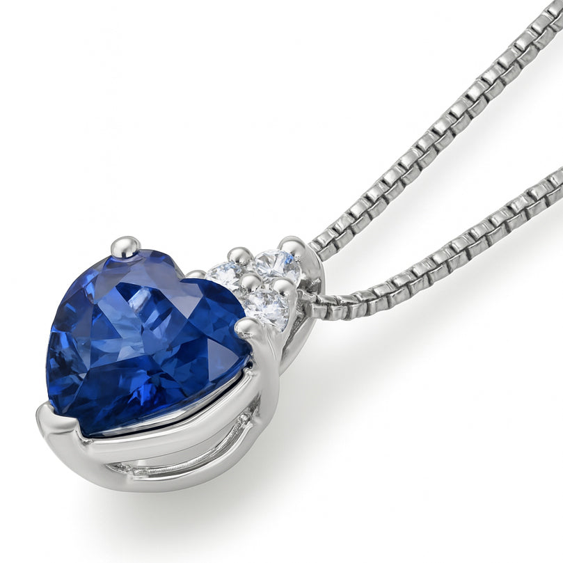 Collana con ciondolo - 18 carati Oro bianco - 0.76ct. tw. Zaffiro - Diamante