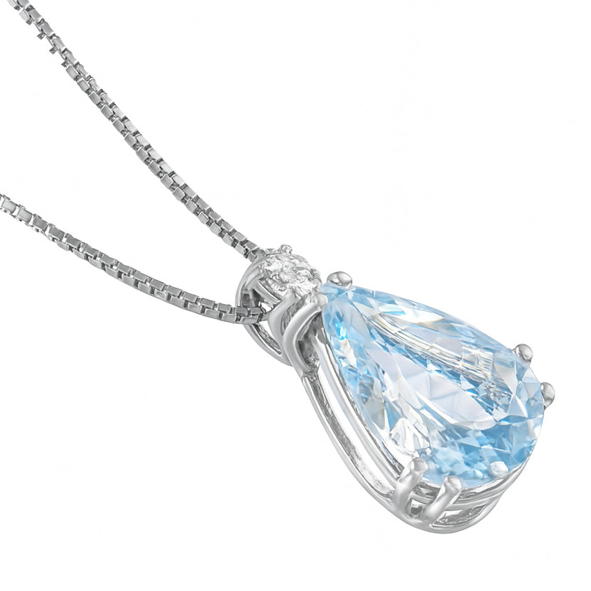 Collana con ciondolo - 18 carati Oro bianco - 1.98ct. tw. Acquamarina - Diamante