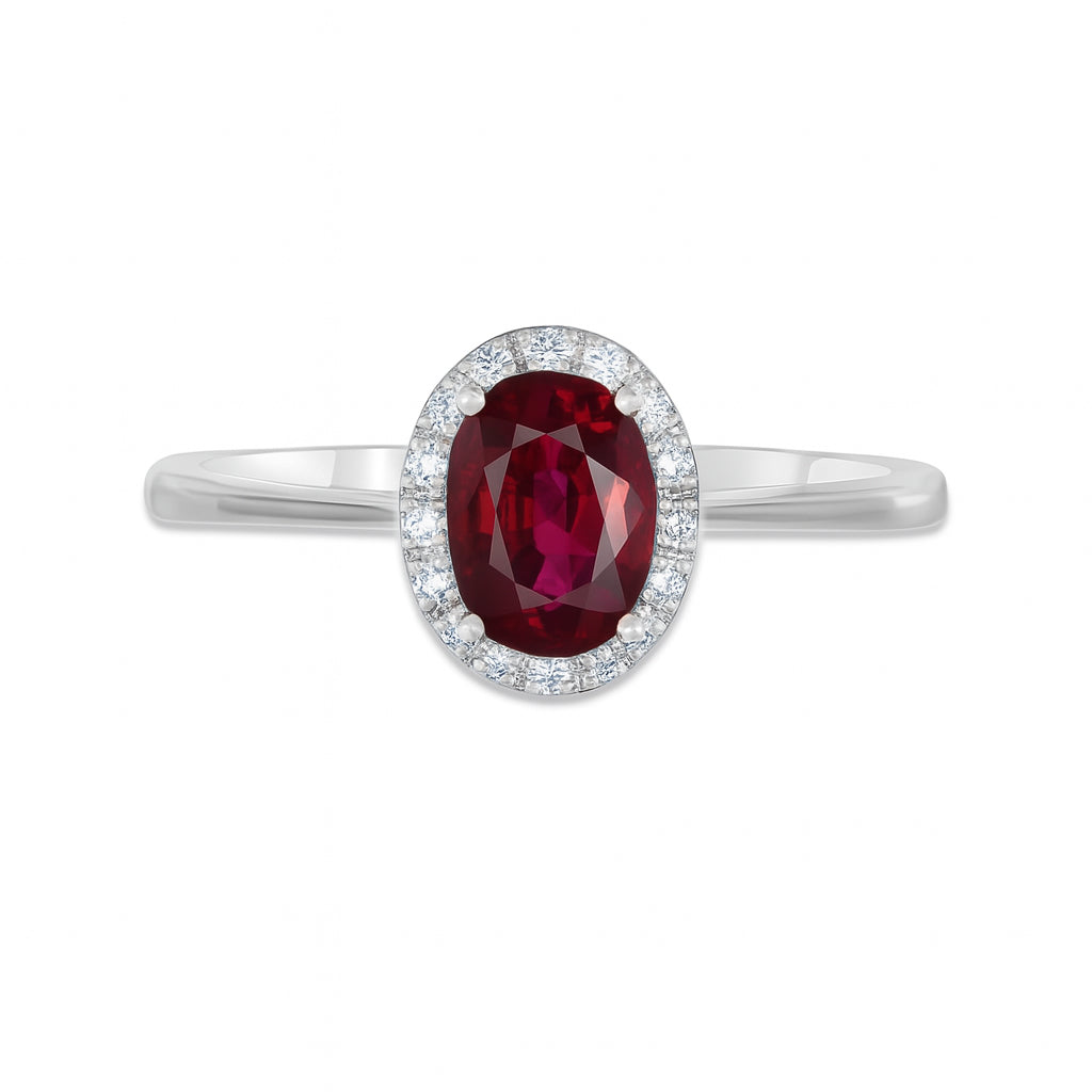 Anello - 18 carati Oro bianco - 1.18ct. tw. Rubino - Diamante