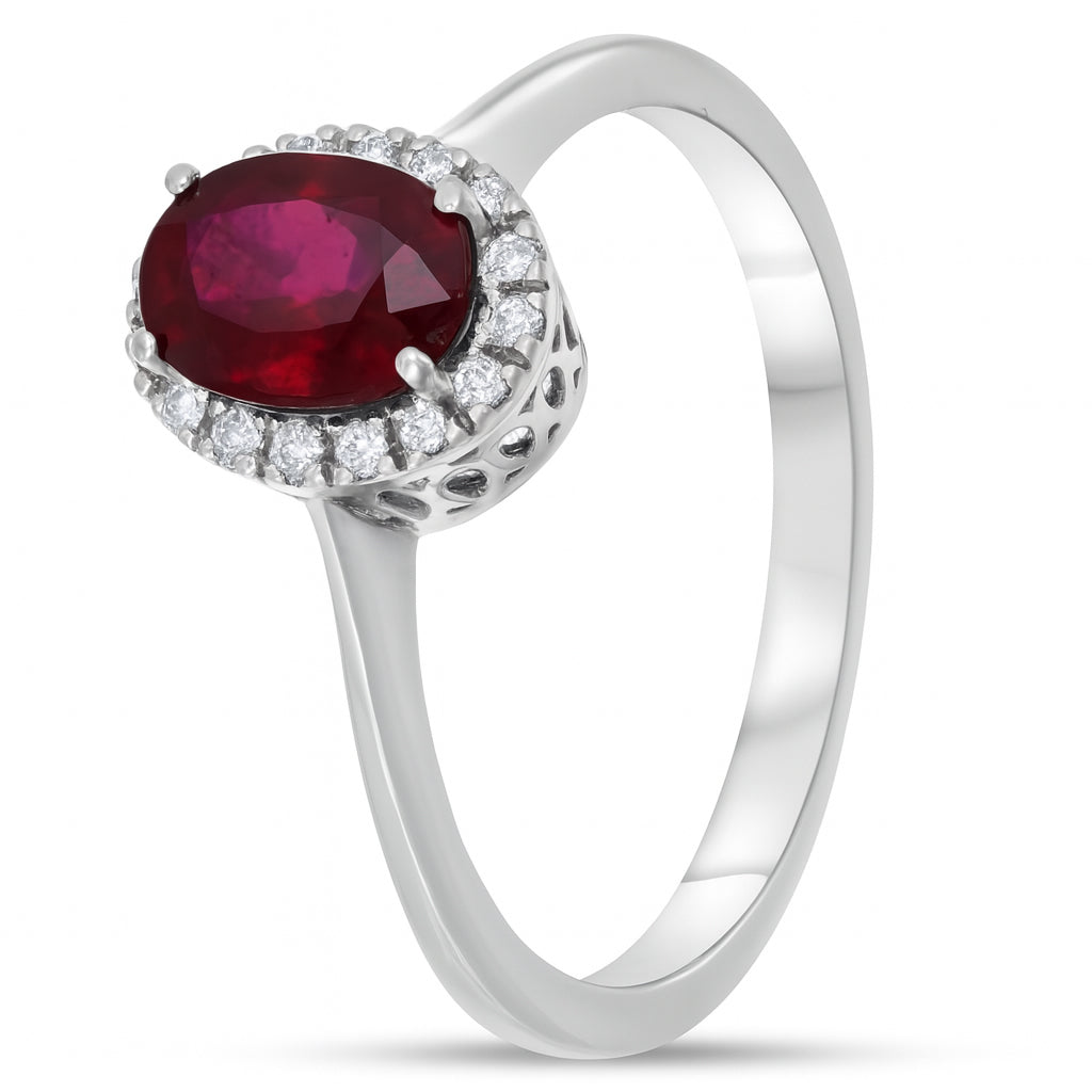 Anello - 18 carati Oro bianco - 1.18ct. tw. Rubino - Diamante