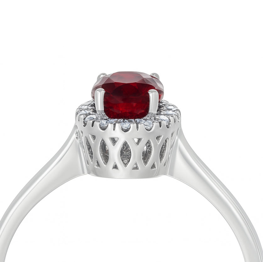 Anello - 18 carati Oro bianco - 1.18ct. tw. Rubino - Diamante