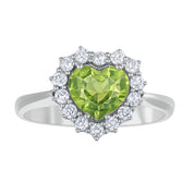 Anello - 18 carati Oro bianco - 1.38ct. tw. Peridoto - Diamante