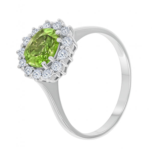 Anello - 18 carati Oro bianco - 1.38ct. tw. Peridoto - Diamante