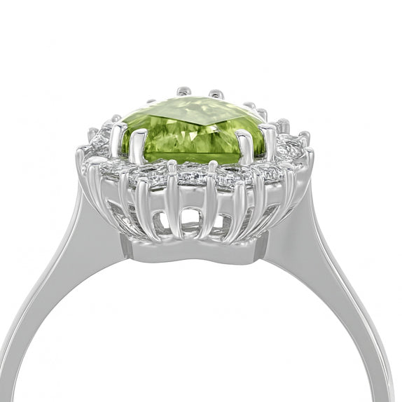 Anello - 18 carati Oro bianco - 1.38ct. tw. Peridoto - Diamante