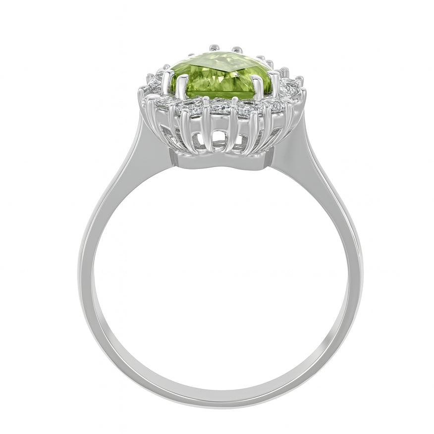 Anello - 18 carati Oro bianco - 1.38ct. tw. Peridoto - Diamante