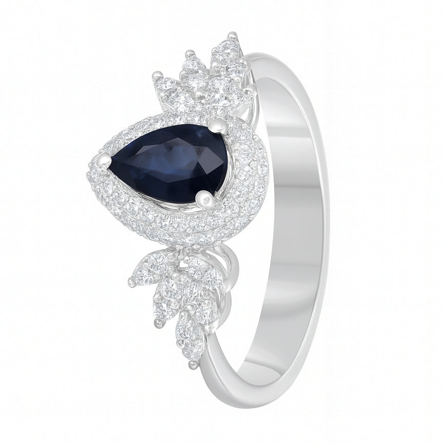 Anello - 18 carati Oro bianco - 1.47ct. tw. Zaffiro - Diamante