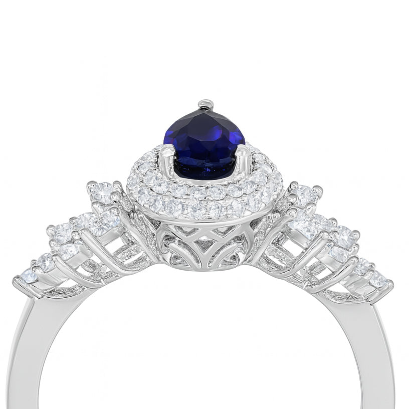 Anello - 18 carati Oro bianco - 1.47ct. tw. Zaffiro - Diamante