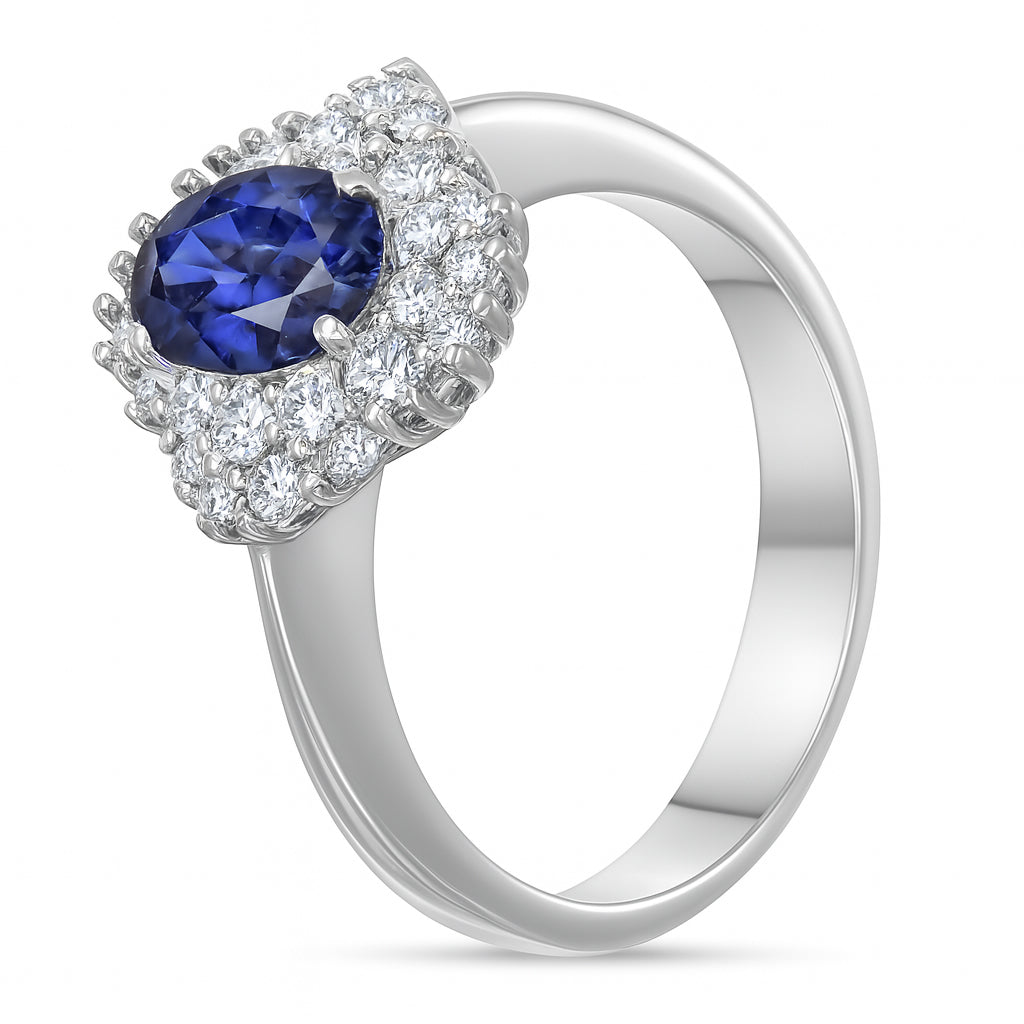 Anello - 18 carati Oro bianco - 1.71ct. tw. Zaffiro - Diamante