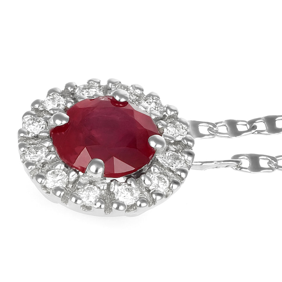 Collana con ciondolo - 18 carati Oro bianco - 0.86ct. tw. Rubino - Diamante