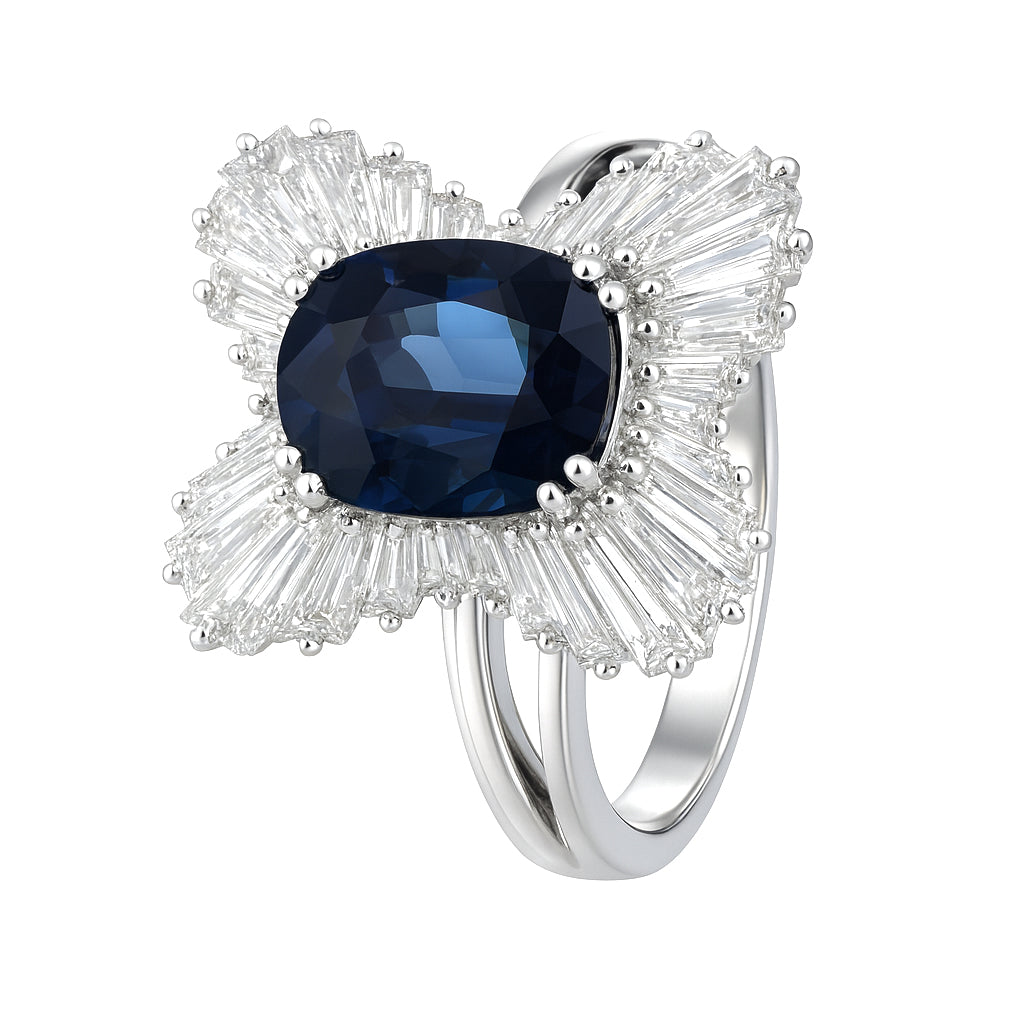 Anello - 18 carati Oro bianco - 4.05ct. tw. Zaffiro - Diamante