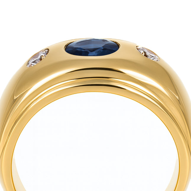 Anello - 18 carati Oro giallo - 0.19ct. tw. Zaffiro - Diamante