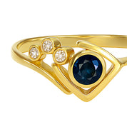 Anello - 18 carati Oro giallo - 0.19ct. tw. Zaffiro - Diamante