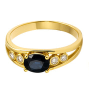 Anello - 18 carati Oro giallo - 0.64ct. tw. Zaffiro - Diamante