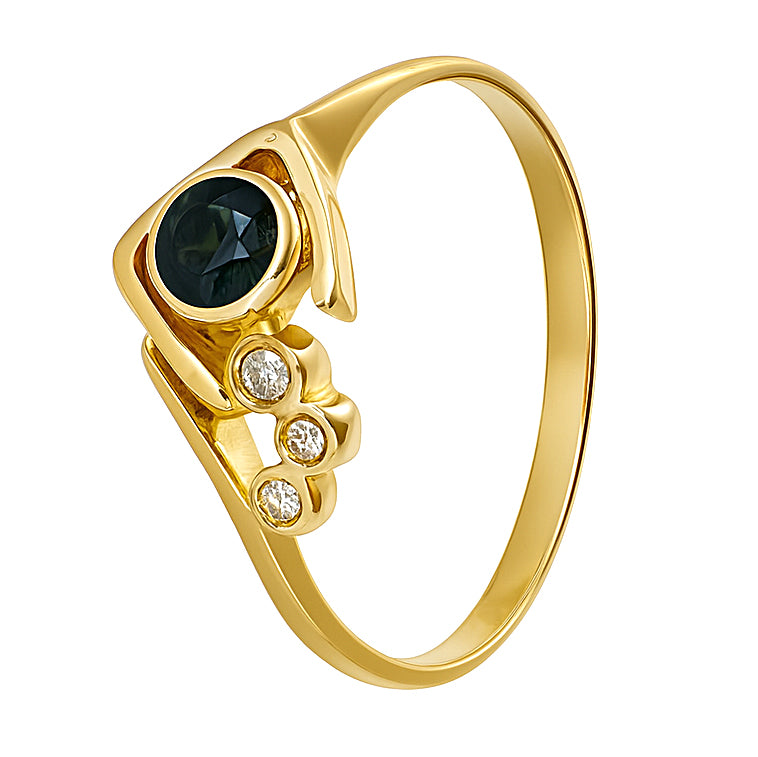 Anello - 18 carati Oro giallo - 0.19ct. tw. Zaffiro - Diamante
