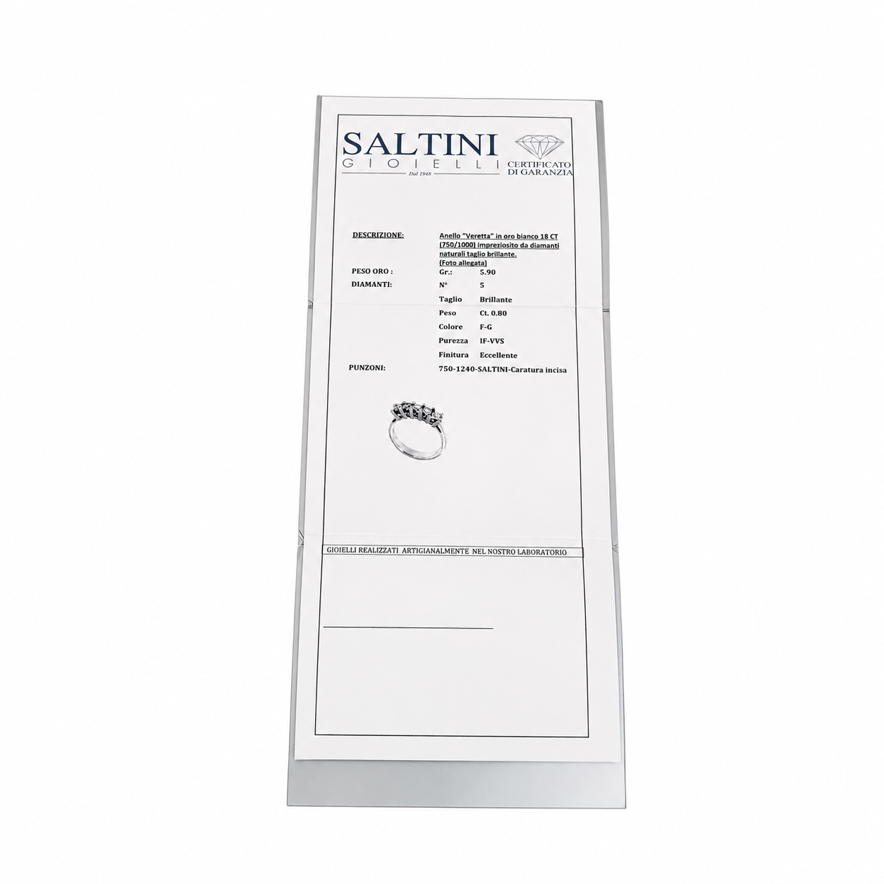 Anello - 18 carati Oro bianco - 0.80ct. tw. Diamante (Naturale) - Made in Italy - Saltini
