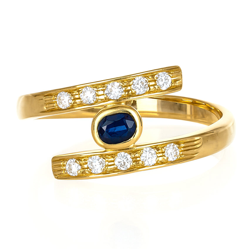 Anello - 18 carati Oro giallo - 0.41ct. tw. Zaffiro - Diamante