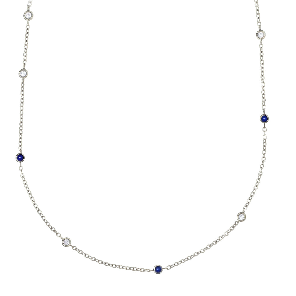 Collana con ciondolo - 18 carati Oro bianco - 0.60ct. tw. Zaffiro - Diamante