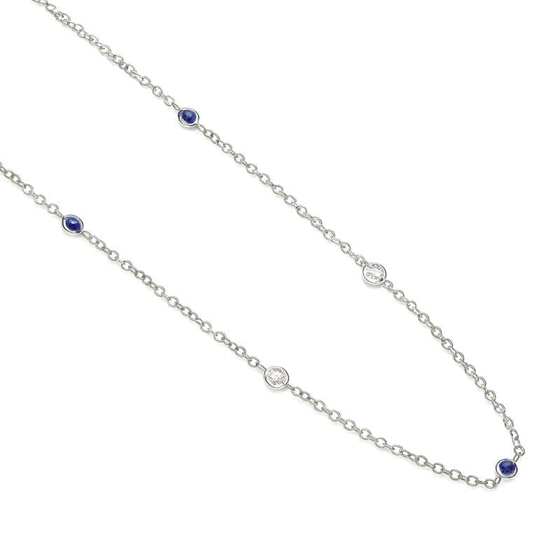 Collana con ciondolo - 18 carati Oro bianco - 0.60ct. tw. Zaffiro - Diamante