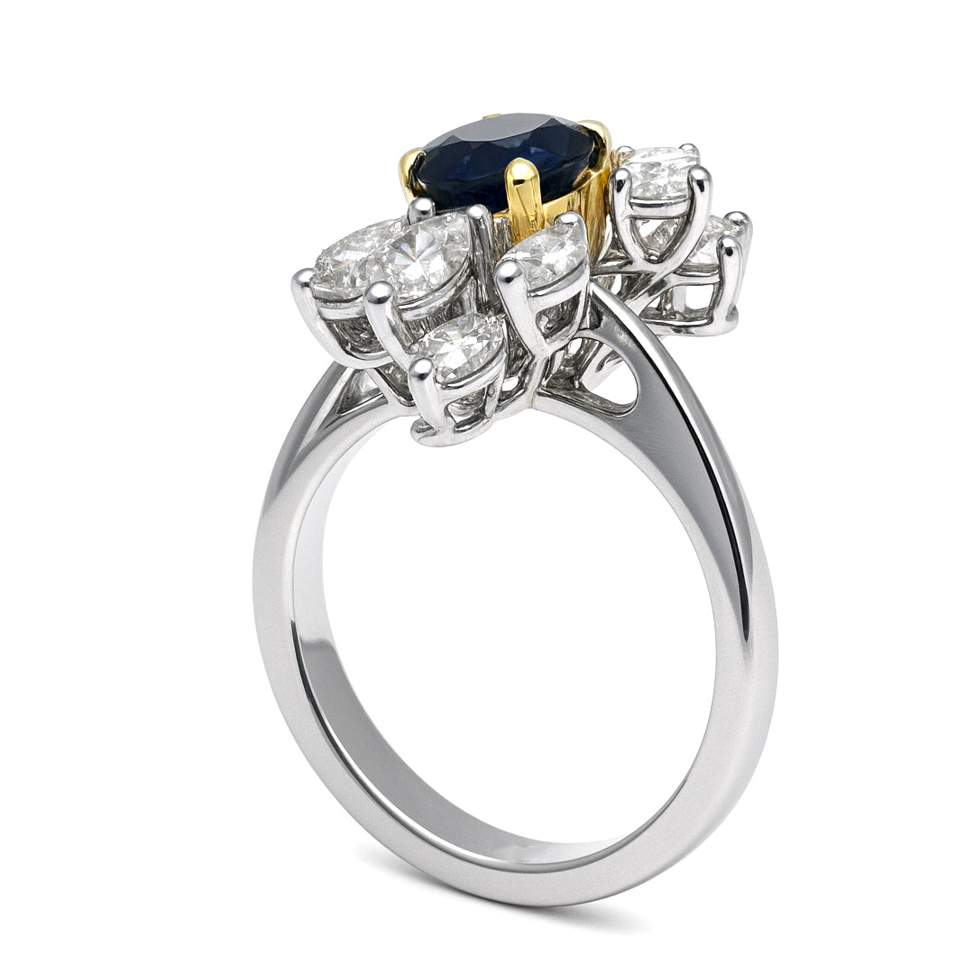 Anello - 18 carati Oro bianco, Oro giallo - 2.05ct. tw. Zaffiro - Diamante