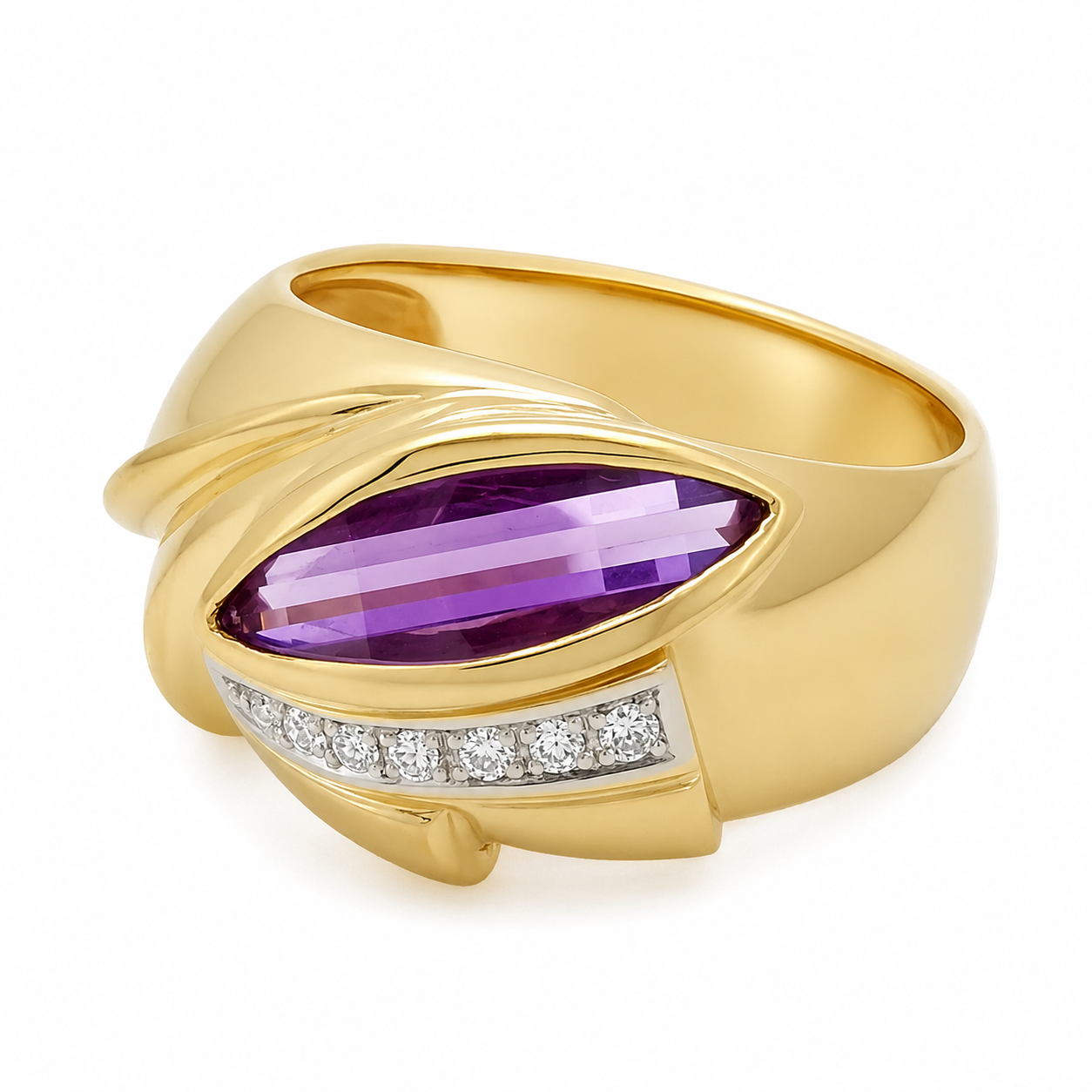 Anello - 18 carati Oro giallo, Oro bianco - 3.06ct. tw. Ametista - Diamante - Made in Italy - Handmade