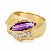 Anello - 18 carati Oro giallo, Oro bianco - 3.06ct. tw. Ametista - Diamante - Made in Italy - Handmade