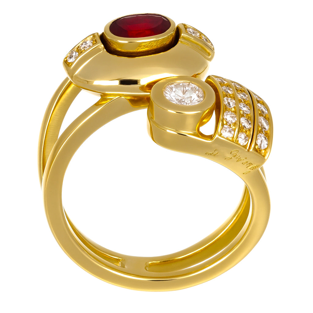 Anello - 18 carati Oro giallo - 1.31ct. tw. Rubino - Diamante