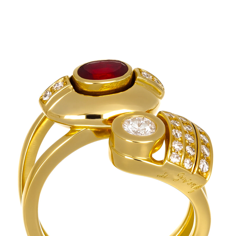Anello - 18 carati Oro giallo - 1.31ct. tw. Rubino - Diamante