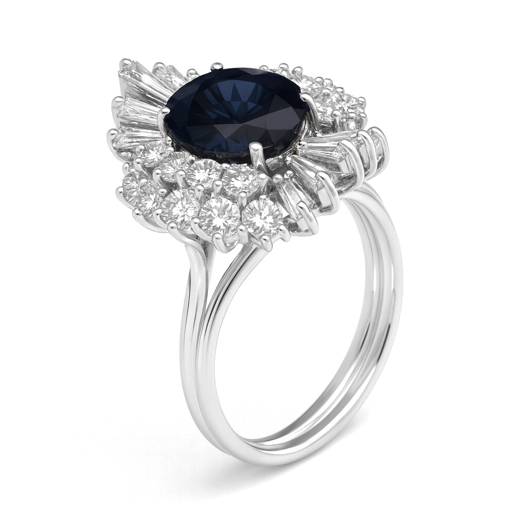 Anello - 18 carati Oro bianco - 5.60ct. tw. Zaffiro - Diamante