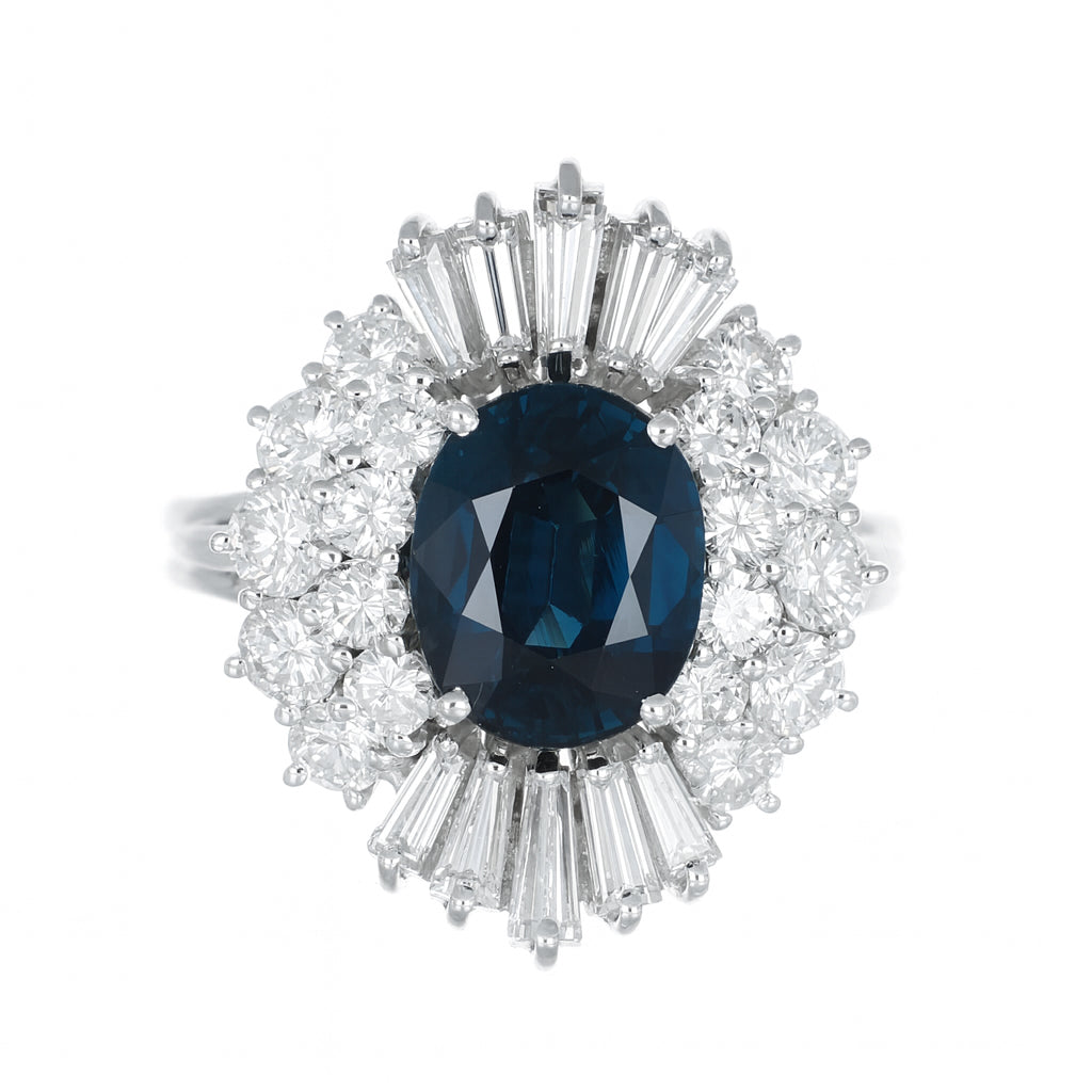 Anello - 18 carati Oro bianco - 5.60ct. tw. Zaffiro - Diamante