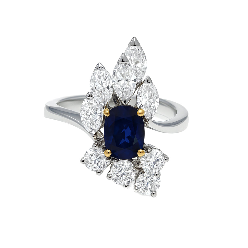 Anello - 18 carati Oro bianco, Oro giallo - 2.05ct. tw. Zaffiro - Diamante